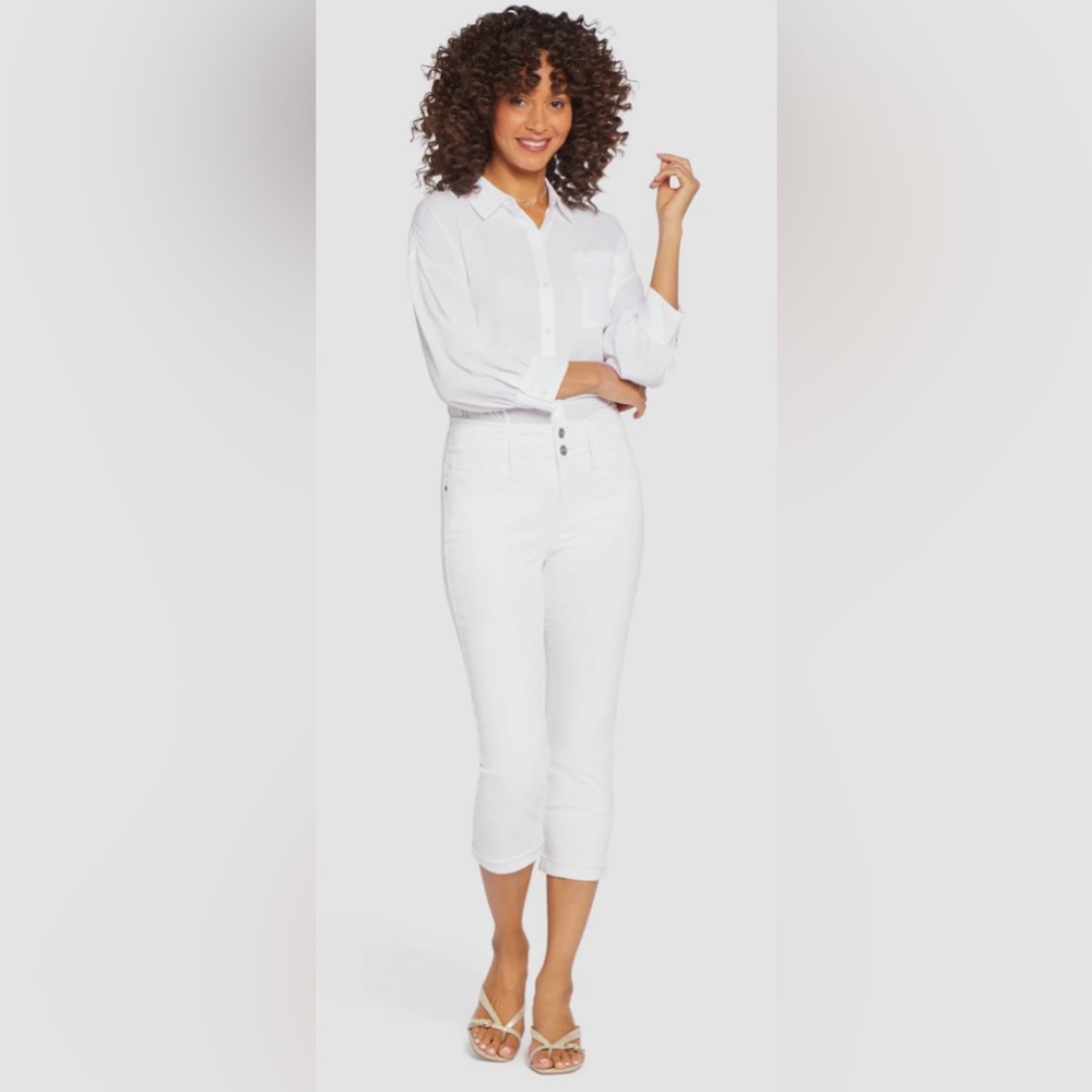 NYDJ Chloe Capri White Jeans With Cuffs Size 12P NWT